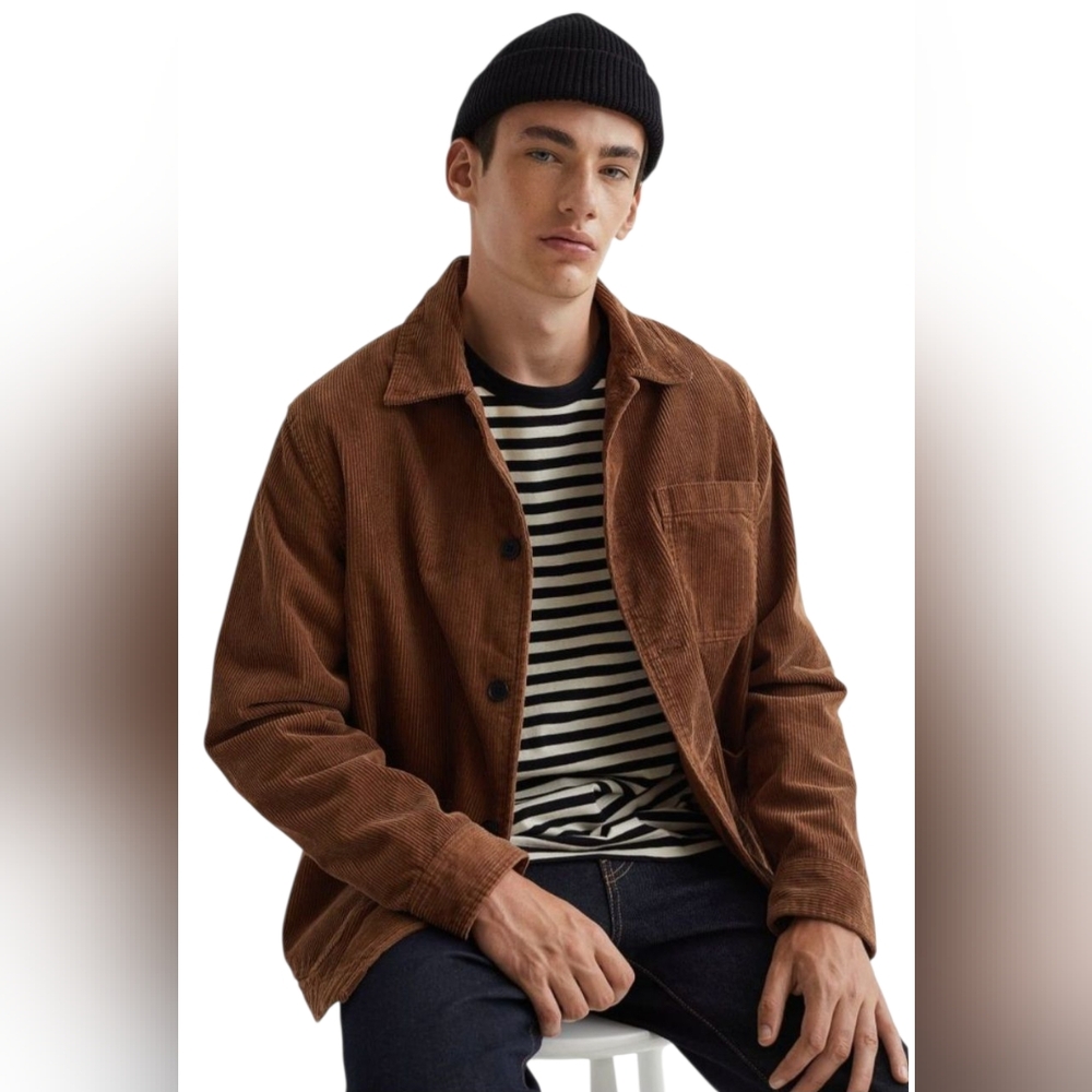H&M Medium Brown Corduroy Button Chore Jacket Size Mens' Medium (Gently Used)